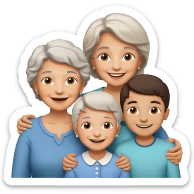 two kids (1 boy and 1 girl) with their mother and grand mother smiling sticker