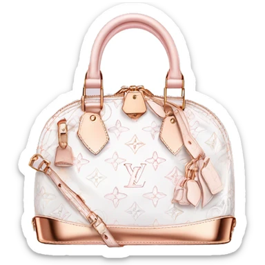 White Designer Louis Vuitton bag with rose gold monogram and rose gold trim sticker
