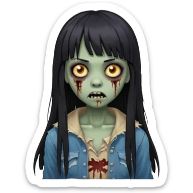 light-skinned black zombie girl with long black hair and bangs sticker