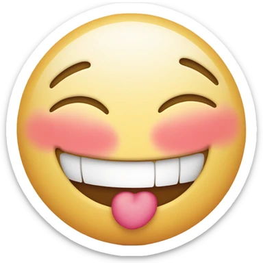 Make a grinning face with a blush and hearts in the eyes sticker