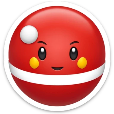 Uma pokébola redonda e simpática, vermelha em cima, branca embaixo, com uma faixa preta no meio e um botão branco central, com brilho suave e aparência limpa de emoji. sticker
