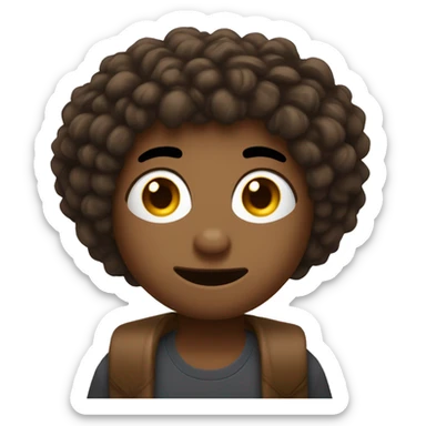 um emoji com franja , cabelo marrom , olho marrom , sardinhas e brilho nos olho sticker