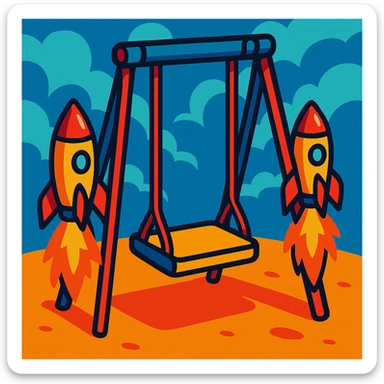 a swing seat with rockets on the sides, energetic and creative, vibrant toon style sticker