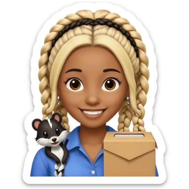 A brown skin woman with skunk type braids (blonde and black box braids)  sticker