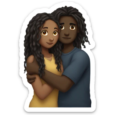 Brown girl with wavy hair hugging black boy who has dreads  sticker