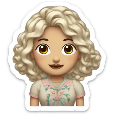 Embroidery of chubby girl with wavy black hairs, mountain eyebrows smile sticker