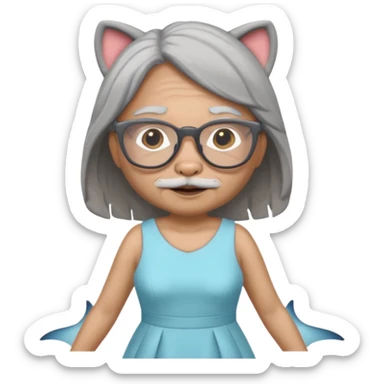 create me a slack emoji of a very old tiger shark, dressed like an old lady, with grey hair and glasses sticker