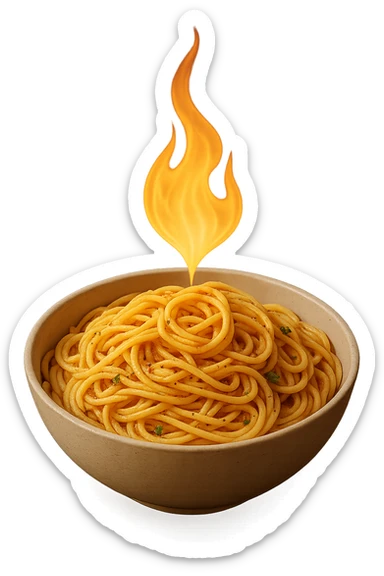 bowl di pasta con fiamma 3d sopra che indica metabolismo, iperrealistico 4k sticker