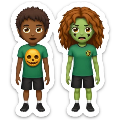 crie um emoji de uma garota zoombie cabelo castanho e longo , assustadora e fofa com cabelo ondulado 2b e camiseta básica preta sticker