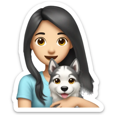 Long hair Asian Girl petting husky dog sticker