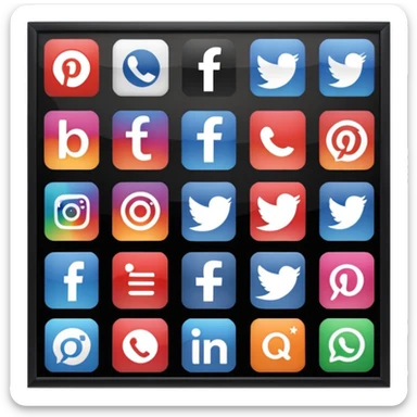 Socail media sauare emoji style icons 
Creat the quadrant with the logos of FB, X, Trustpilot, Instagram, Youtube, Linkedineach icon is ther only ones, asme size, only icons of the social media that I mentioned sticker