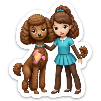 Brown poodle say goodbye with Asia ponytail girl sticker