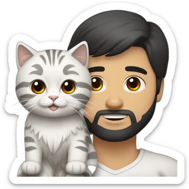 Uzbek white guy with beard and short black hair and brown eyes carrying a grey and white Siberian cat sticker