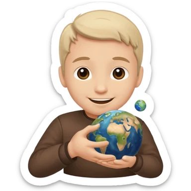 Emoji-scale god pinching a tiny planet sticker