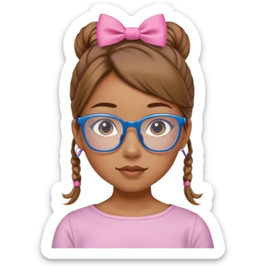 A caramel girl with a ponytail and pink bow blue glasses and a cute sage square neck shirt sticker