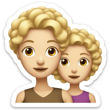 Blonde mom with white skin and her curly brown adult daughter sticker