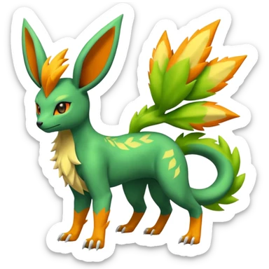 Leafeon-Salandit-Electrike-Zeraora-Fakémon-hybrid-creature (full body)  sticker