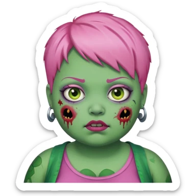 fat zoombie girl pink short hair, green skin sticker