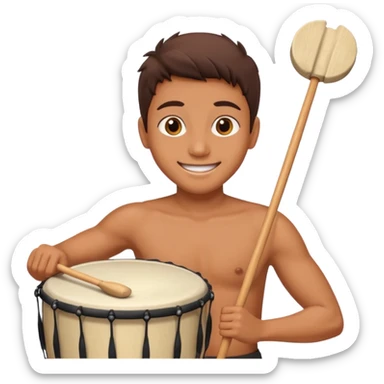 smiling person beating a drum at dawn for sahur sticker