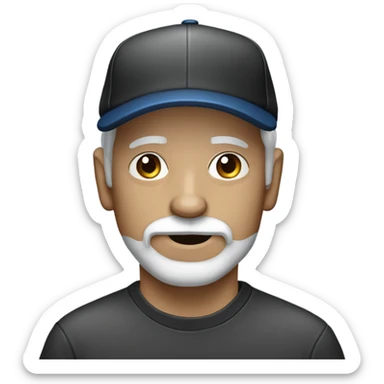 Old man with blue eyes goatee beard ball cap holding black Chihuahua long hair sticker