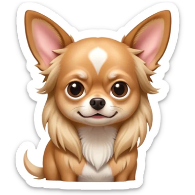 Cinematic Meme-Worthy Grumpy Long Haired Fawn Chihuahua Portrait Emoji, Head held high but eyes filled with dramatic disappointment, smooth long fawn hair cascading elegantly, deeply furrowed brow forming an unmistakable scowl, floppy ears slightly angled back in disapproval, piercing dark eyes glaring with pure exasperation, Simplified yet hilariously over-exaggerated features, highly detailed, glowing with an aura of supreme annoyance, high shine, exhausted yet judgmental, stylized with an almost regal pettiness, bright but brooding, soft glowing outline, capturing the essence of a companion that has seen it all and is thoroughly unimpressed, so meme-worthy it feels like it could instantly become the next viral sensation of grumpiness! sticker