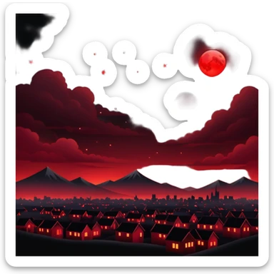 Edgy Black night sky crimson-blood-red glowing lights  Aesthetic scene scenery full picture  sticker
