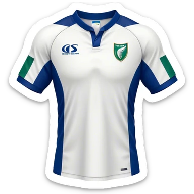 Cinematic Realistic image of a rugby jersey rendered in bold, dynamic team colors with intricately detailed fabric textures and natural creases, illuminated by dramatic stadium lighting sticker