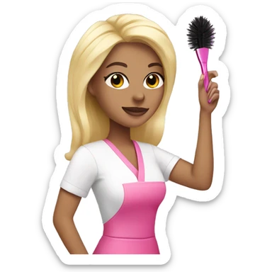 Blonde Esthetician wearing pink holding a fan brush sticker