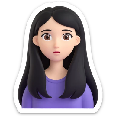 confused white girl with long black hair and brown eyes sticker
