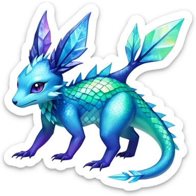 Colorful Iridescent Exotic Salandit-Aurorus-Glaceon-Fakémon-hybrid-creature (full body)  sticker
