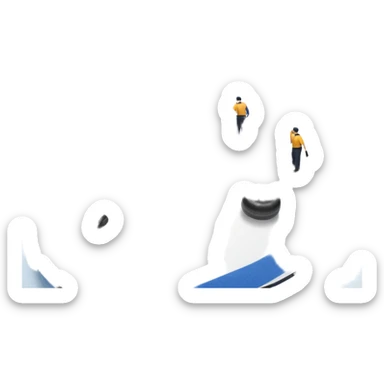 An icon showing a curling match on an indoor ice stadium, with a polished curling stone gliding toward the target and players sweeping. Spectators watch from stands, and flags hang above the rink. Transparent background highlights strategy and focus in the sport of curling. sticker