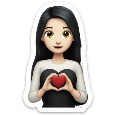 Pale girl with long black hair holding black heart in her hands  sticker