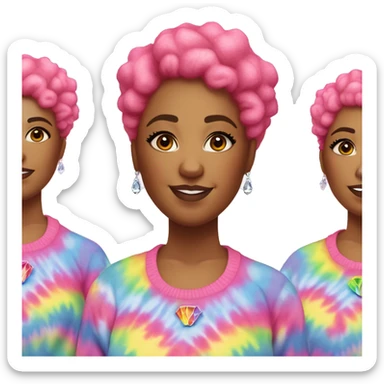 Plus size black woman with pink curly pixie cut hair and a rainbow tie dye sweater , and diamond stud earrings  sticker