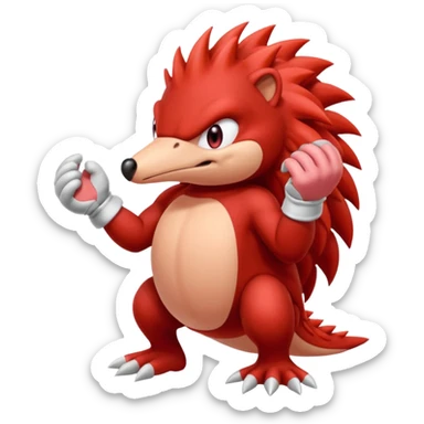 Sonic the hedgehogs friend knuckles a red animal with peach arms and white gloves he’s a echidna with red eyes sticker