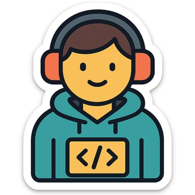 a smart coder, with a hoodie and headphones, minimalist flat style sticker