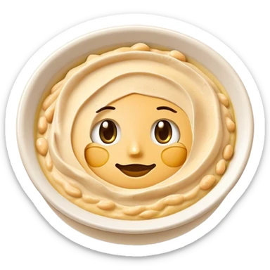 Cinematic Realistic Hummus Dish Emoji, depicted as a creamy chickpea dip drizzled with olive oil rendered with rich textures and warm, inviting lighting. sticker