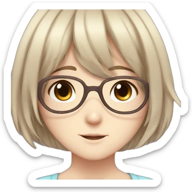 Girl with brown medium hair blue glasses brown eyes freckles anime sticker