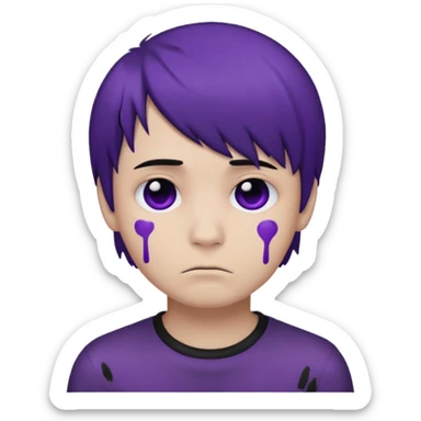 Normal emoji head, but with emo hair and black and purple paint around the eyes like an emo. And it’s looking sad. A boy  sticker