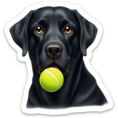 Black Labrador retriever holding three tennis balls across his mouth sticker