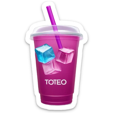 Realistic plastic cup and lid with Transluscent magenta soda and large ice cubes inside and one straw through the top of the lid. It has an inscription in the front that says "TÓXICO" sticker
