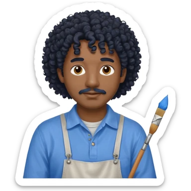 homme 50 ans cheveux frisé noir artiste peintre chemisse bleu sticker