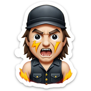Cinematic Realistic AC/DC Pop Culture Emoji, showcasing an electrifying portrayal inspired by the legendary rock band rendered with vivid textures and energetic lighting. sticker