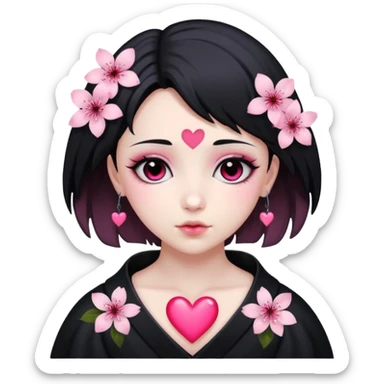 goth sakura heart, black heart with pink cherry blossom petals, cute and dramatic sticker