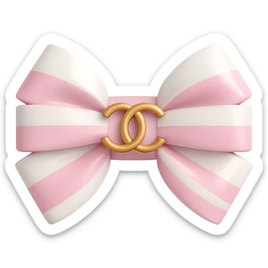 Change the bow to pink and white, keep the gold Chanel logo, glossy, elegant, 3D emoji style. Remove the background. sticker