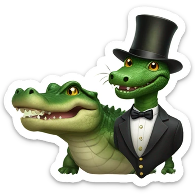 Alligator with a top hat riding a cat  sticker