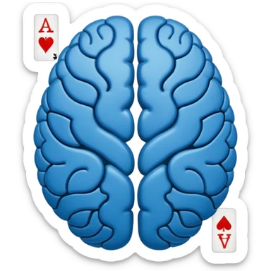A highly minimalist, clean icon. The icon is a single playing card or tarot card, shown from the back side (face down). The card is oriented vertically (portrait). integrate a stylized, symmetrical human brain. Blue color sticker