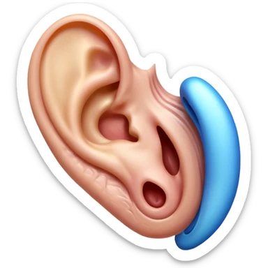 iOS-style 3D emoji: a human ear with three curved sound waves coming out from it sticker