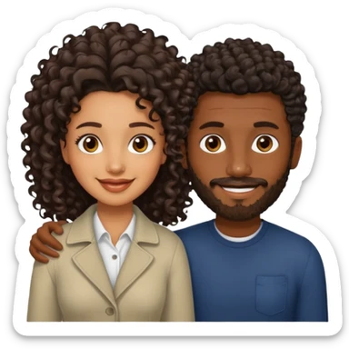Dark brown skin man with a light beard and a curly   fade haircut with dark brown eyes with a brown  brown Latina woman with dark wavy hair  sticker