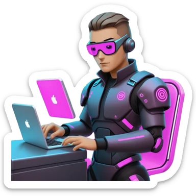cyberpunk AI bouncer agent with neon accents scanning emails at a virtual gate emoji sticker