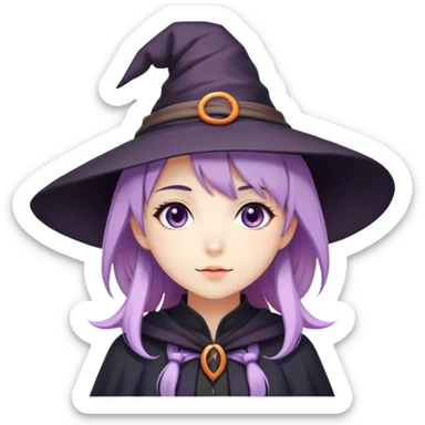 cute anime girl with lilac hair in a witch hat in love sticker